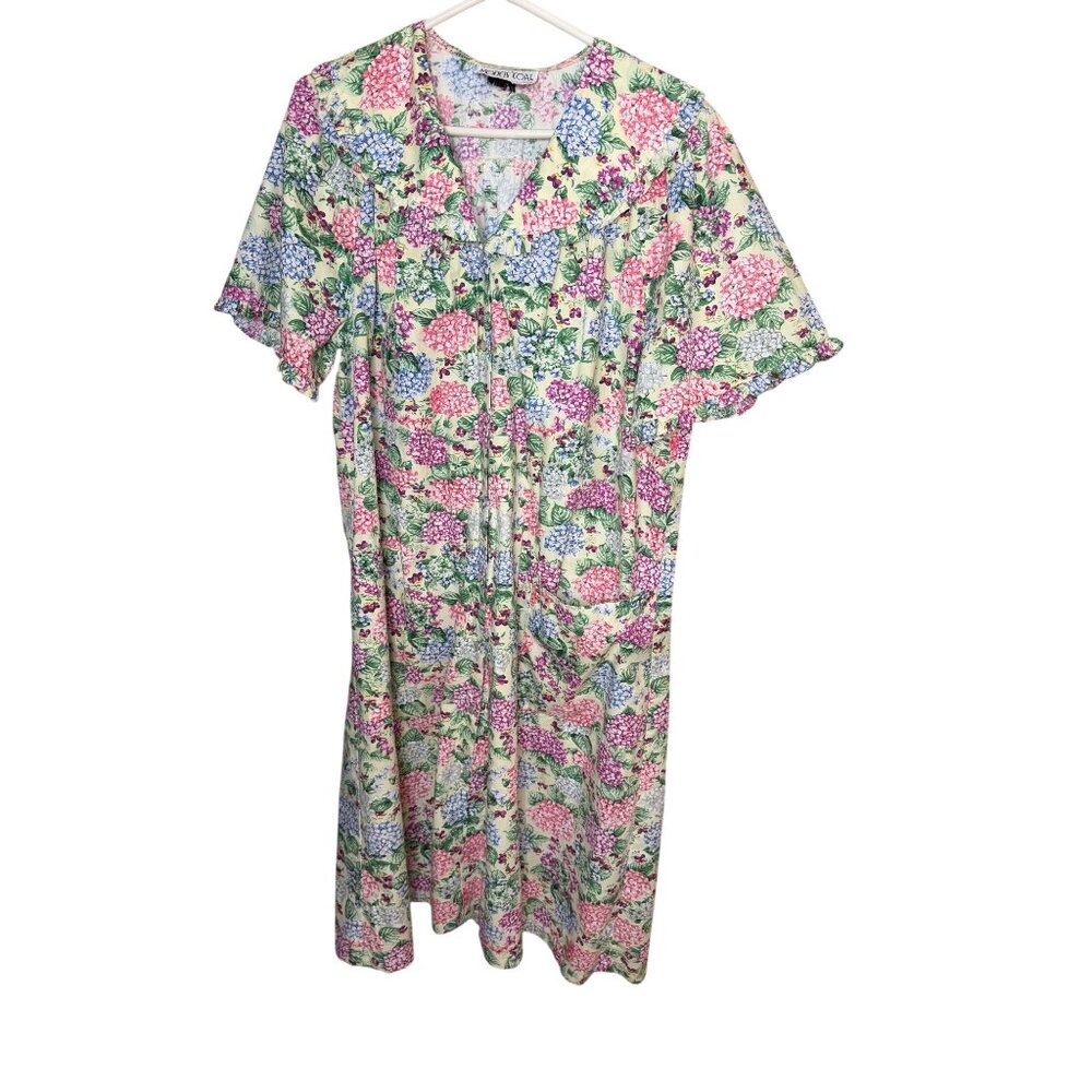 Models Coat Womens Size L/XL Multicolor Floral Cotton Snap Midi Lounge Dress